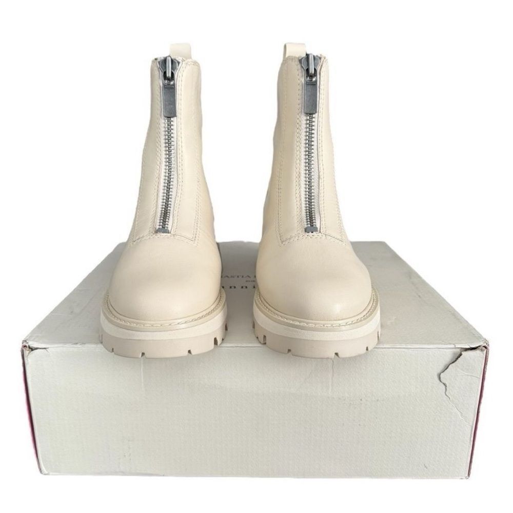 Gianni Bini x Nastia Liukin Bowery Ivory Leather Lug Sole Front Zip Boots 8.5 - Picture 4 of 15